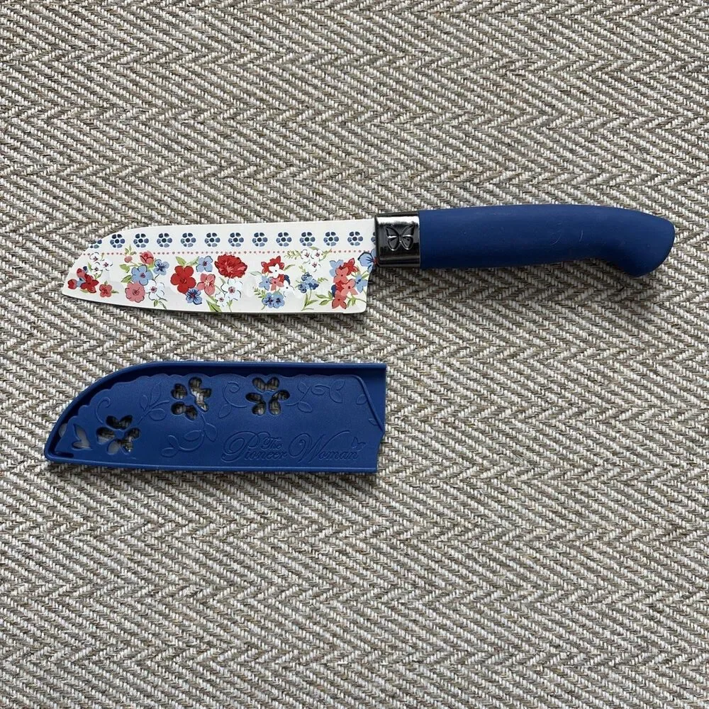 The Pioneer Woman ‎ Blue SANTOKU Knife Sheath Floral Design 5” Blade